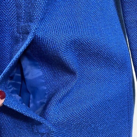 60s Vintage Classic Dark Blue Square Neck Burlap Shift Dress with Pockets Size M - Picture 7 of 7